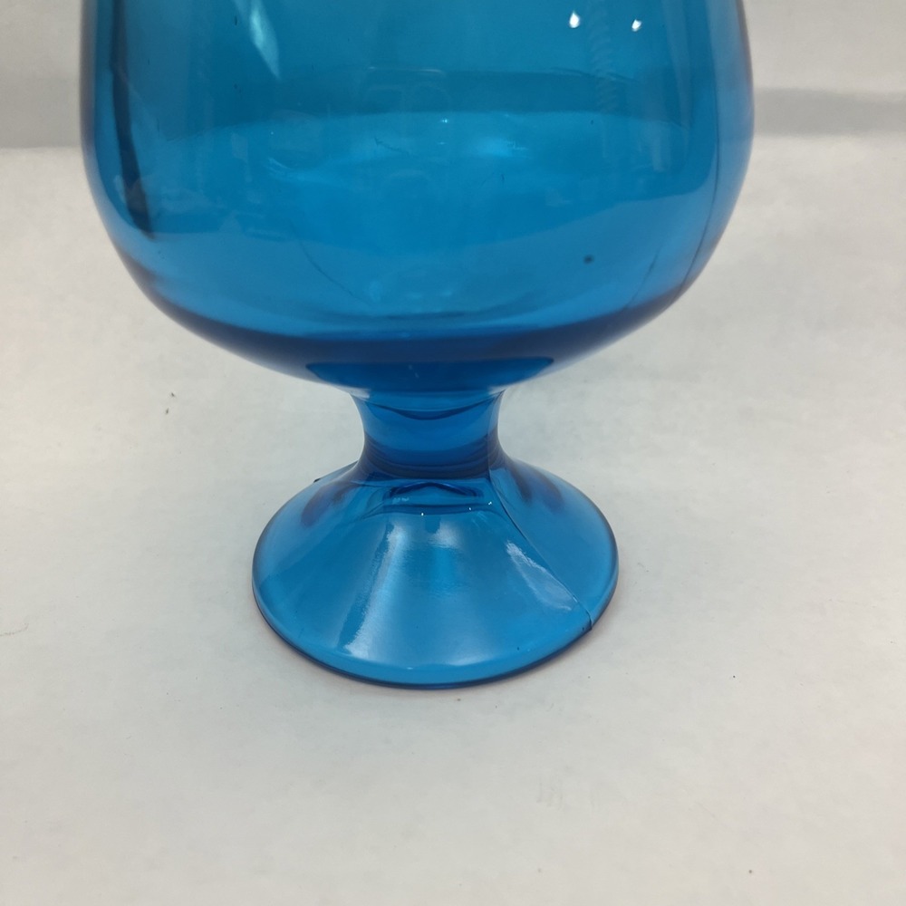 LE Smith Swung Vase Peacock Blue Footed Glass 15.5" Tall MCM - Picture 2 of 9